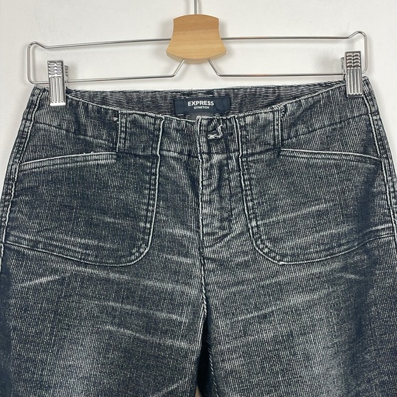 Express Stretch Womens 1/2 Corduroy Flare Wide Leg 4 Pocket Black Casual Pants - Picture 4 of 9